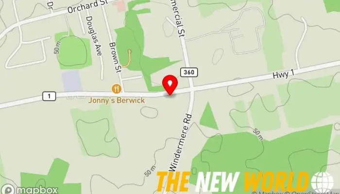 map of John's Tire Service & Sales /John's Towing & Transport Ltd (INFO has PH#s) Mechanic, Towing equipment provider, Towing service, Transportation service, Vehicle inspection service, Wheel alignment service in Berwick