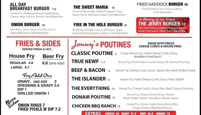 Jonnys Cookhouse And Ice Cream Shop -  Menu - Berwick